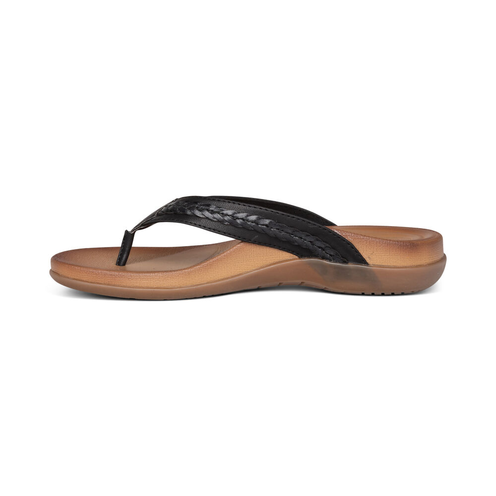 Aetrex Women's Emmy Braided Thong Flip Flops - Black | USA CKI3SPK